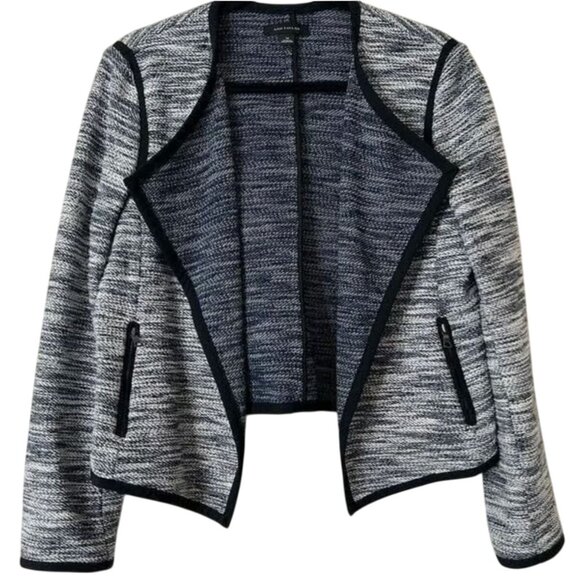 Ann Taylor Open Front Blue Tweed Knit Blazer Jacket w/Pockets Size S Cardigan - Picture 4 of 11